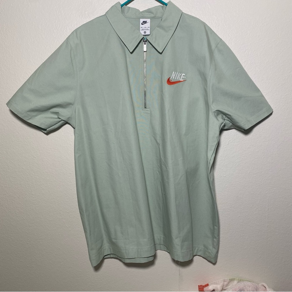 Nike light green zip-up shirt